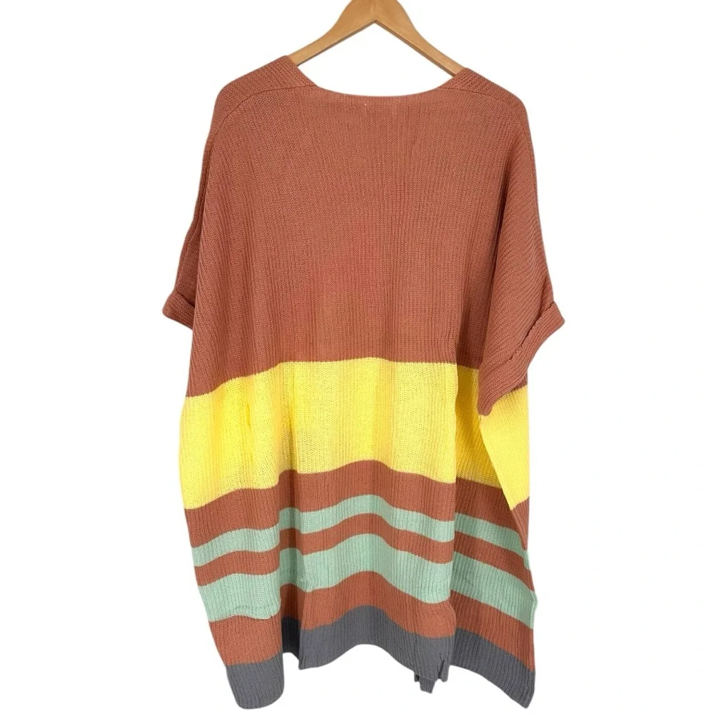 Umgee Color Block Open Front Longline Cardigan size Medium NWT Tan Yellow